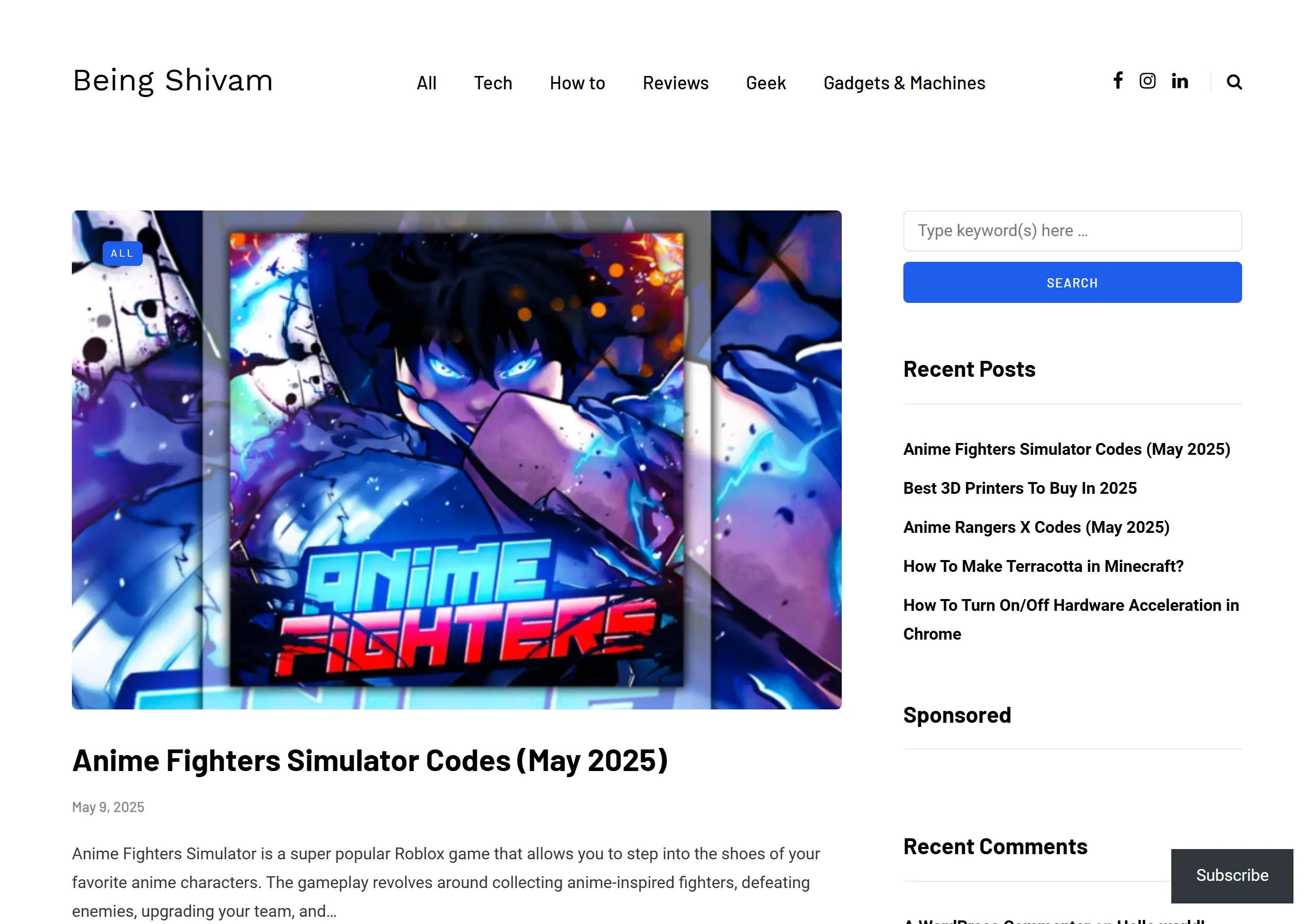 BeingShivam Online personal blog website design with modern layout and engaging content presentation